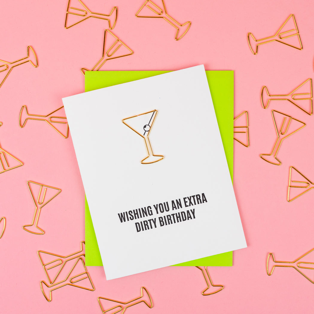 Extra Dirty Martini Birthday - Paper Clip Letterpress Card