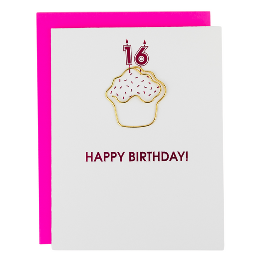 Happy Birthday Candles 16 - Paperclip Letterpress Card