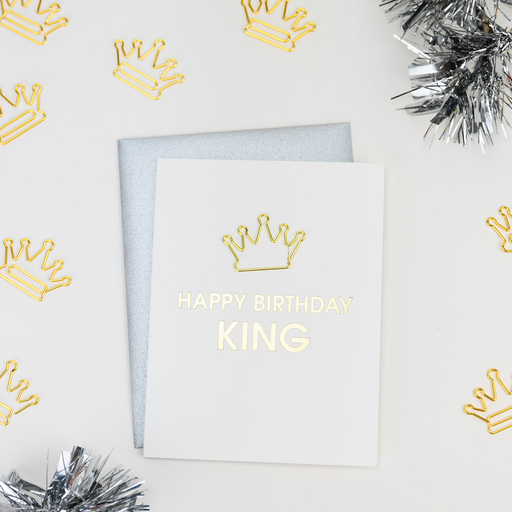 Happy Birthday King -  Crown Paper Clip Letterpress Card