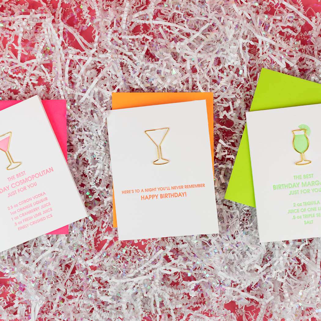 Here's To A Night You'll Never Remember - Martini Paper Clip Letterpress Card