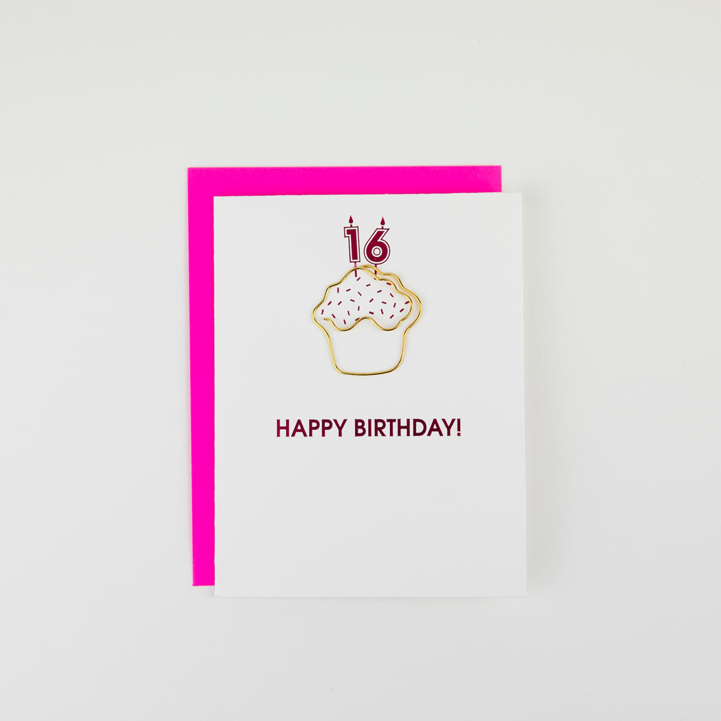 Happy Birthday Candles 16 - Paperclip Letterpress Card