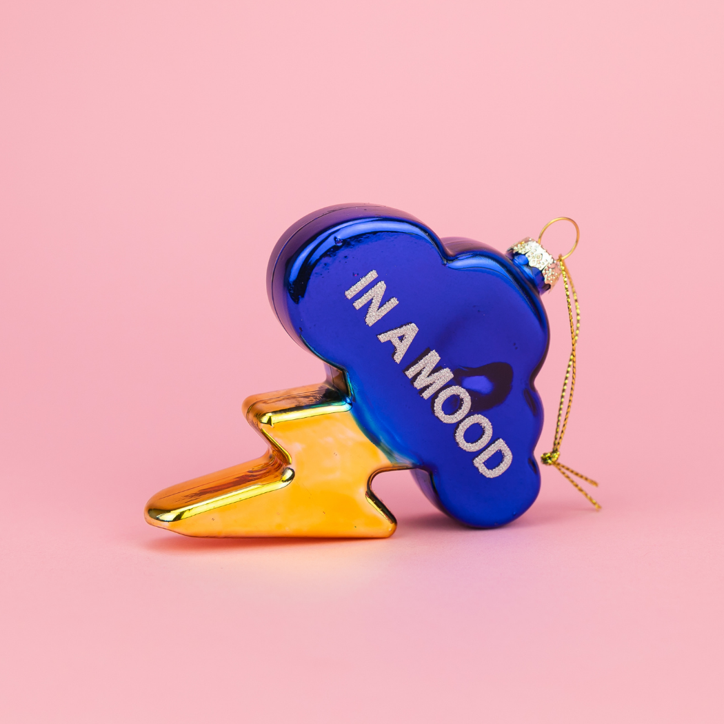 In A Mood - Cloud with Lightning Bolt - Glass Holiday Ornament