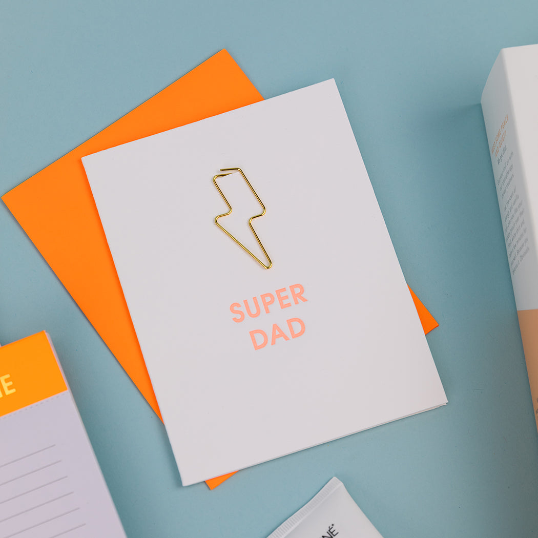 Super Dad - Lightning Bolt Paper Clip Letterpress Card