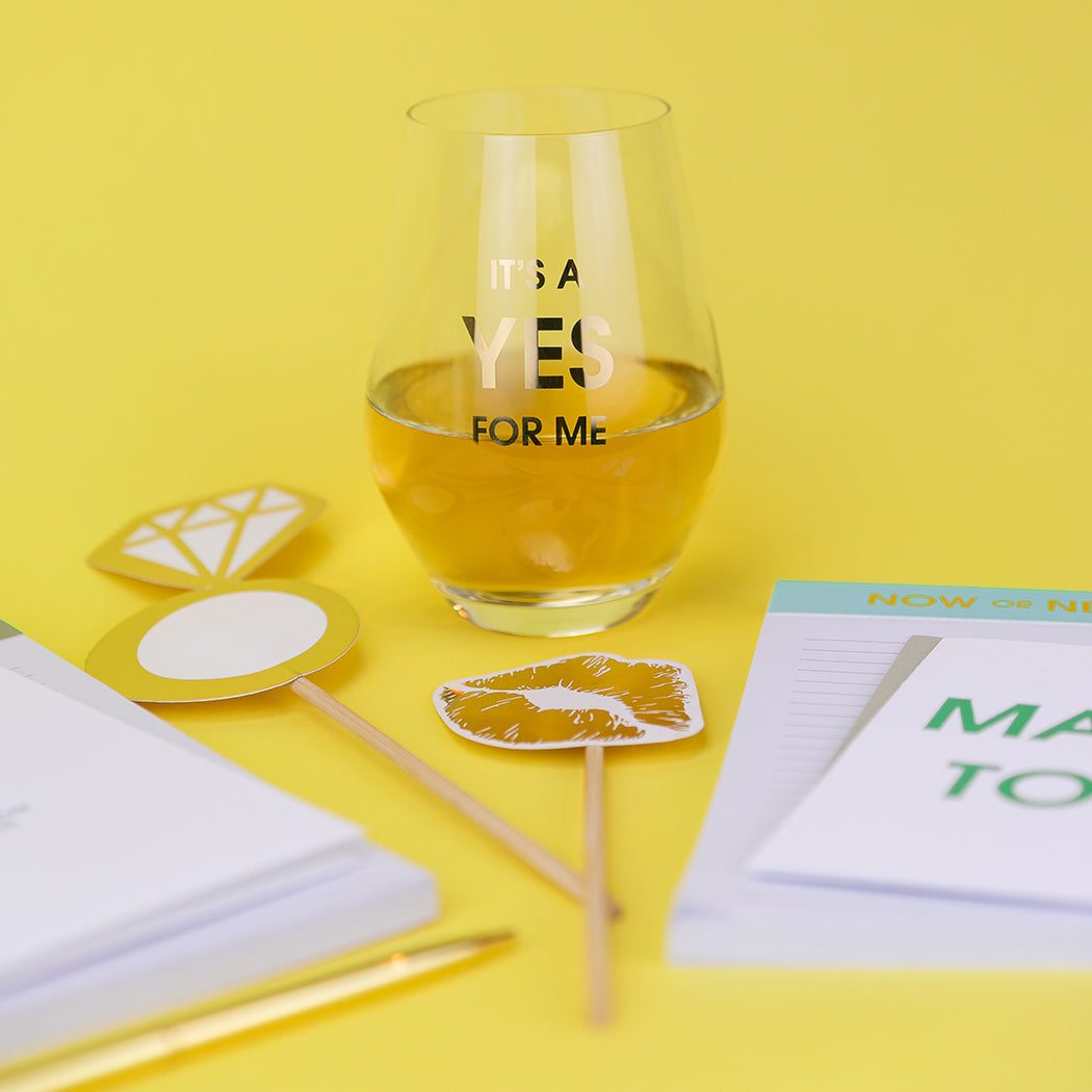 It's A Yes For Me - Gold Foil Stemless Wine Glass