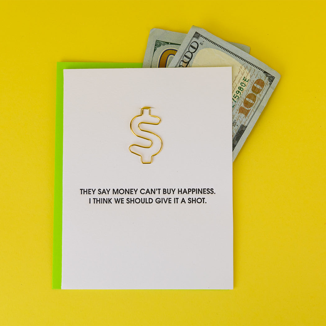 Money Can't Buy Happiness - Paper Clip Letterpress Card