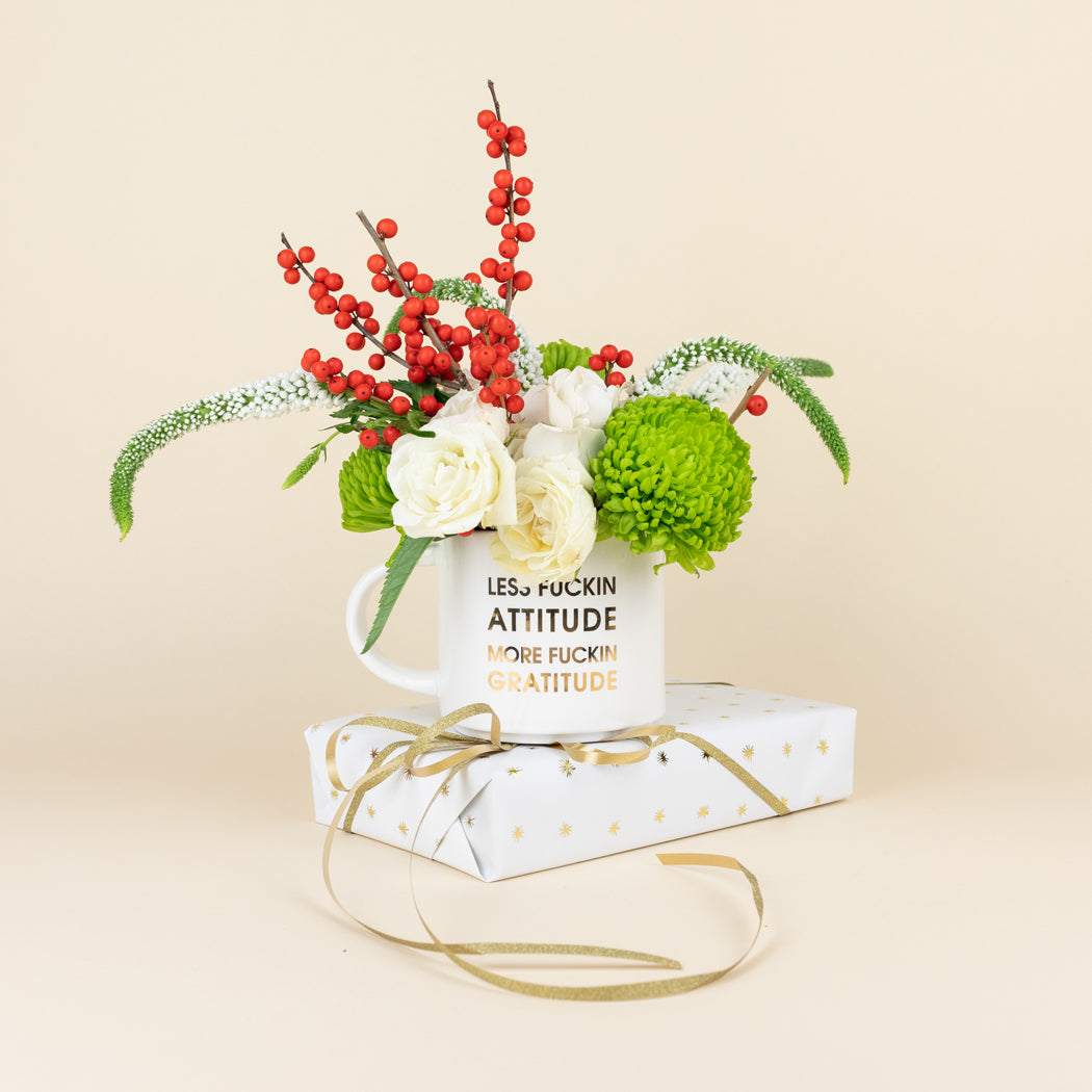 Less Fucking Attitude More Fucking Gratitude - Gold Foil Metallic Mug