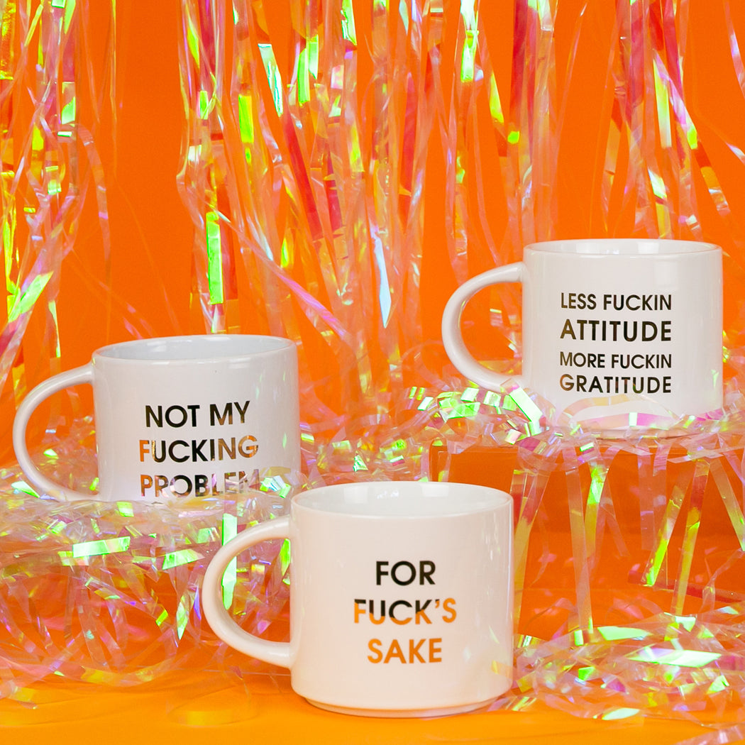 Less Fucking Attitude More Fucking Gratitude - Gold Foil Metallic Mug