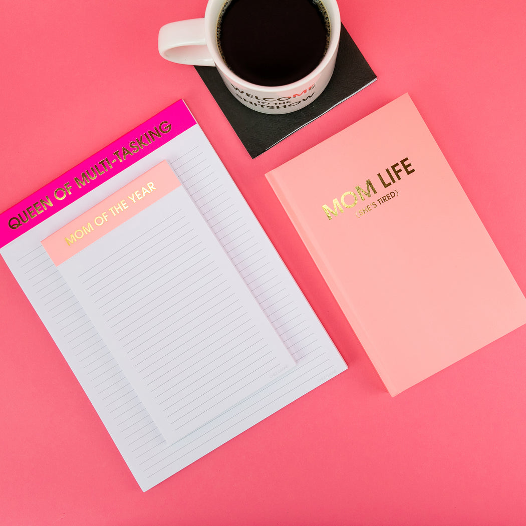 Mom Life (she's tired) - Flamingo Pink Hardcover Journal