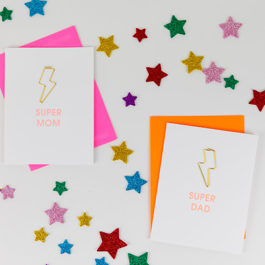 Super Dad - Lightning Bolt Paper Clip Letterpress Card