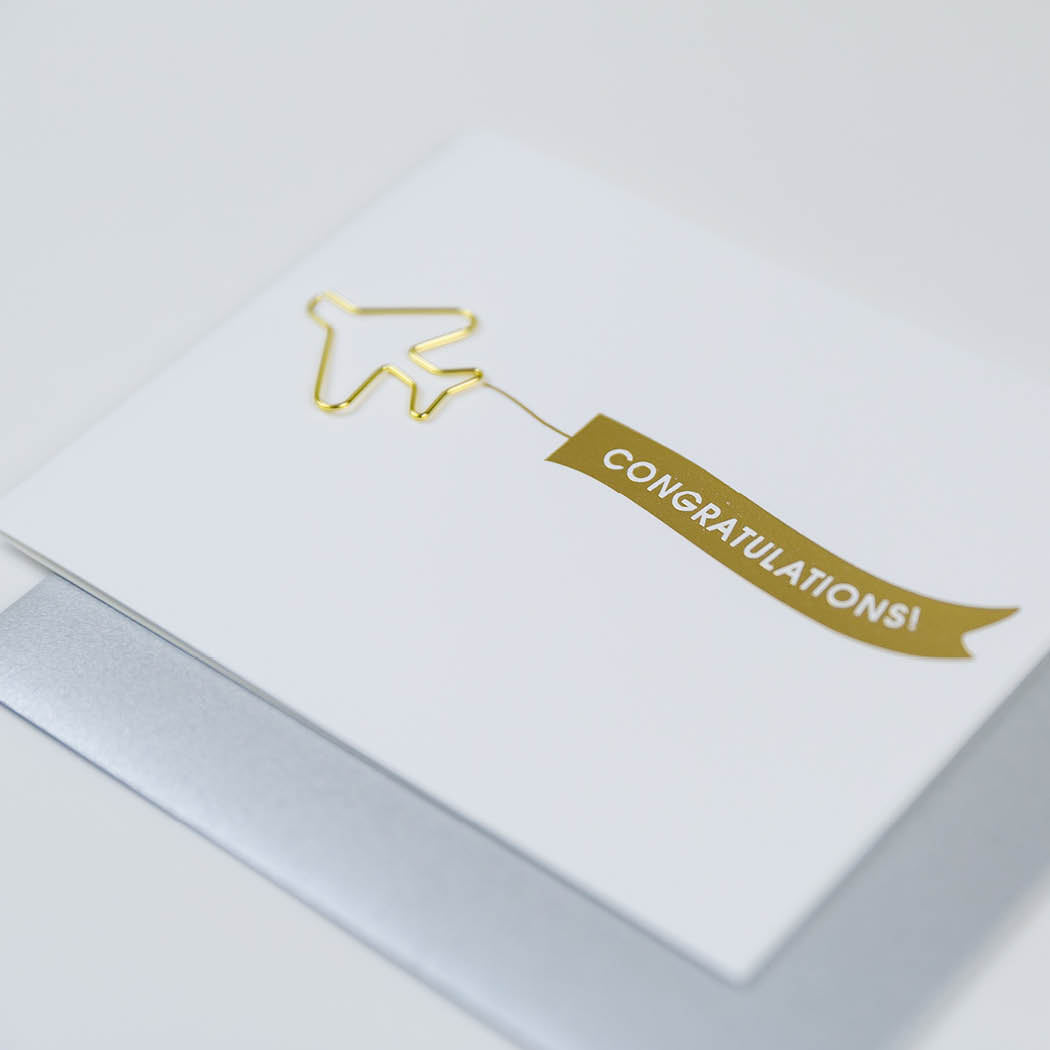 Airplane Banner Congratulations - Paper Clip Letterpress Card