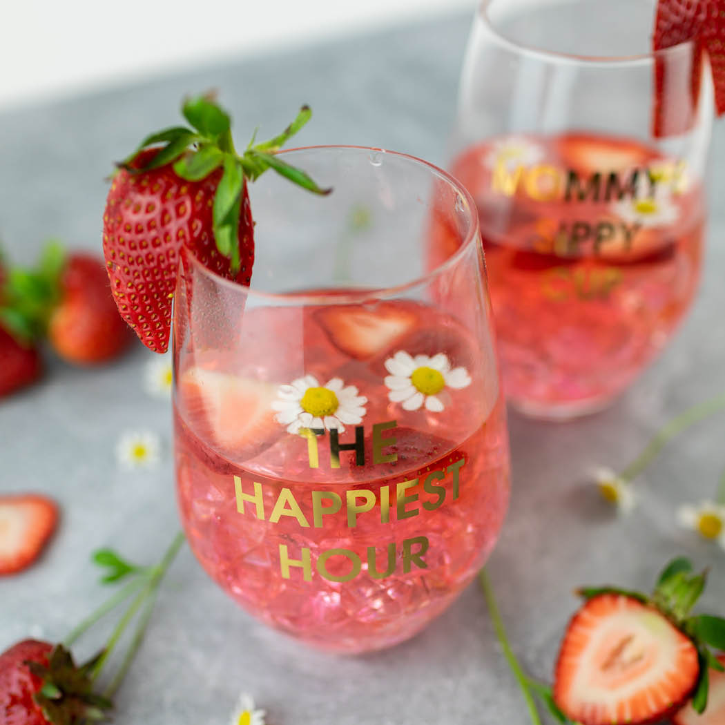 The Happiest Hour - Gold Foil Stemless Wine Glass
