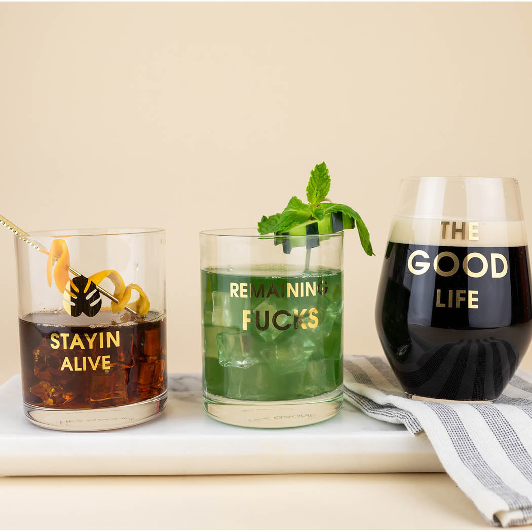 The Good Life - Gold Foil Stemless Wine Glass