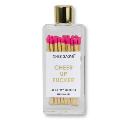 Cheer Up Fucker - Glass Bottle Safety Matches - Bright Pink