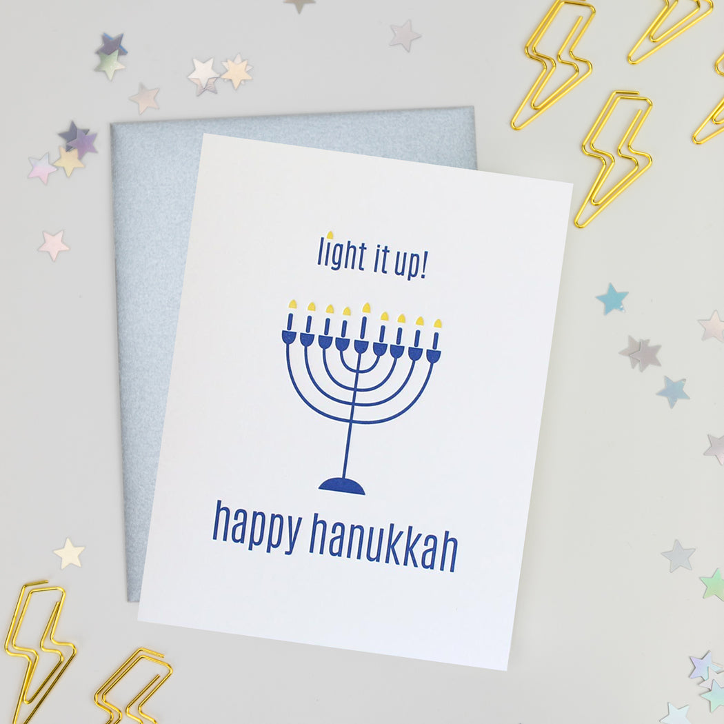 Light It Up Hanukkah - Letterpress Card - Holiday/Hanukkah