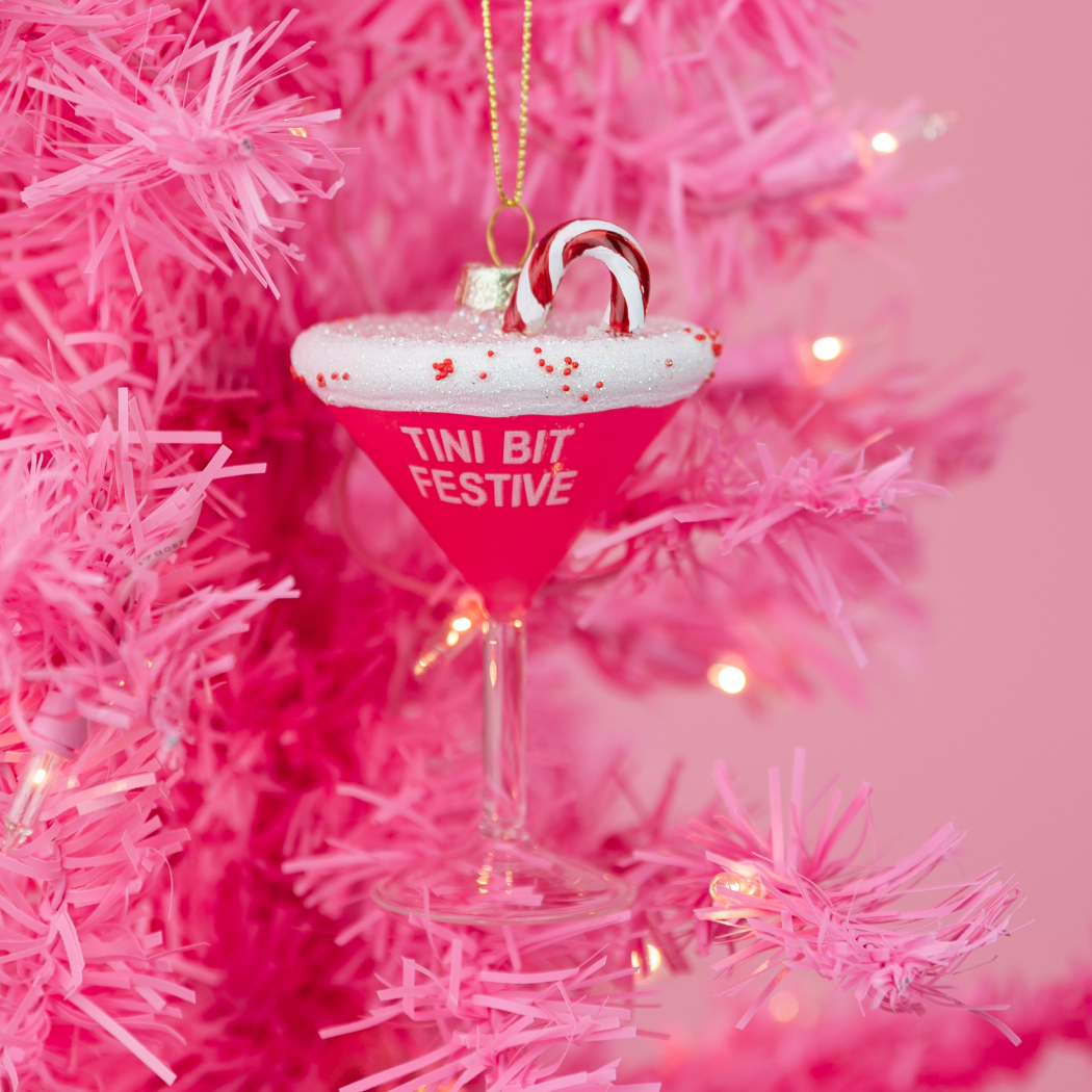 Tini Bit Festive - Holiday Martini - Glass Holiday Ornament