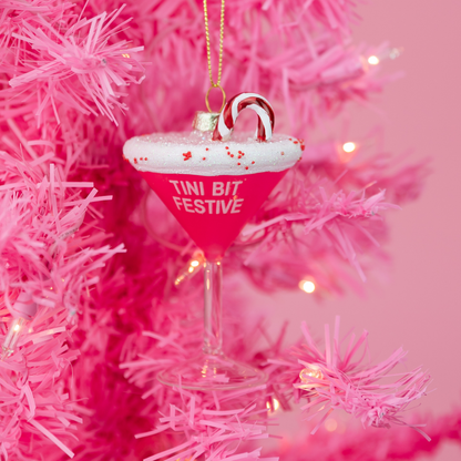 Tini Bit Festive - Holiday Martini - Glass Holiday Ornament