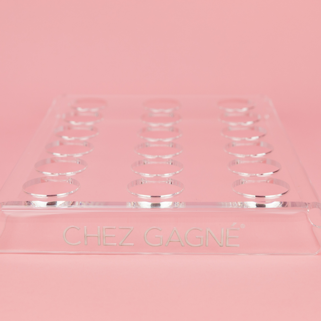 18-Pocket Hand Crème Display Fixture - Acrylic Retail Display with Chez Gagné Logo