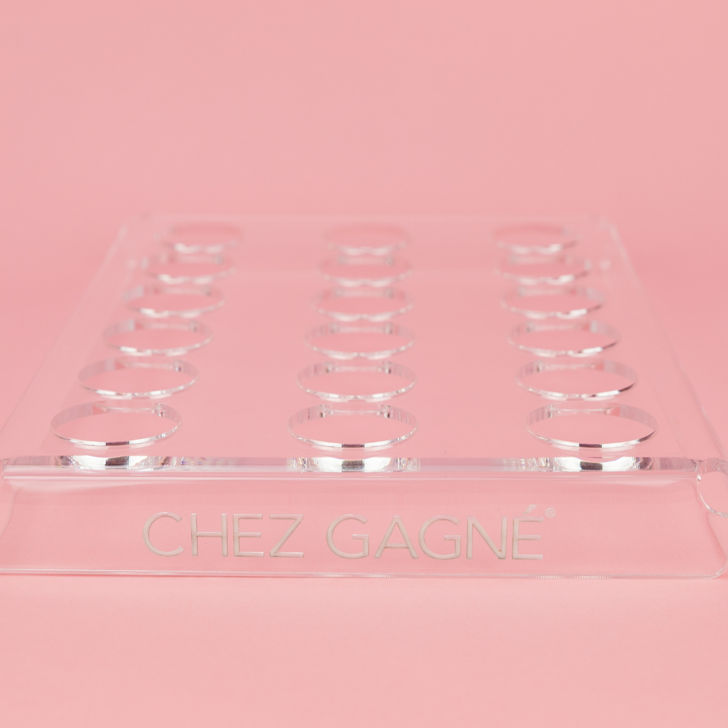 18-Pocket Hand Crème Display Fixture - Acrylic Retail Display with Chez Gagné Logo