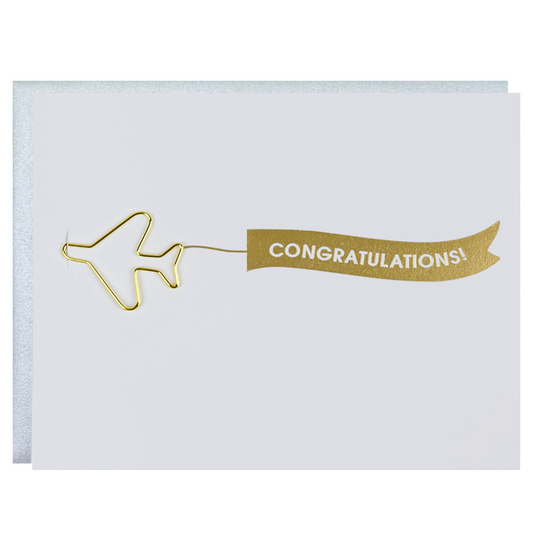 Airplane Banner Congratulations - Paper Clip Letterpress Card