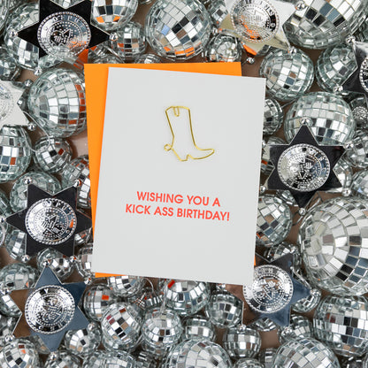 Wishing You A Kick Ass Birthday - Paper Clip Letterpress Card