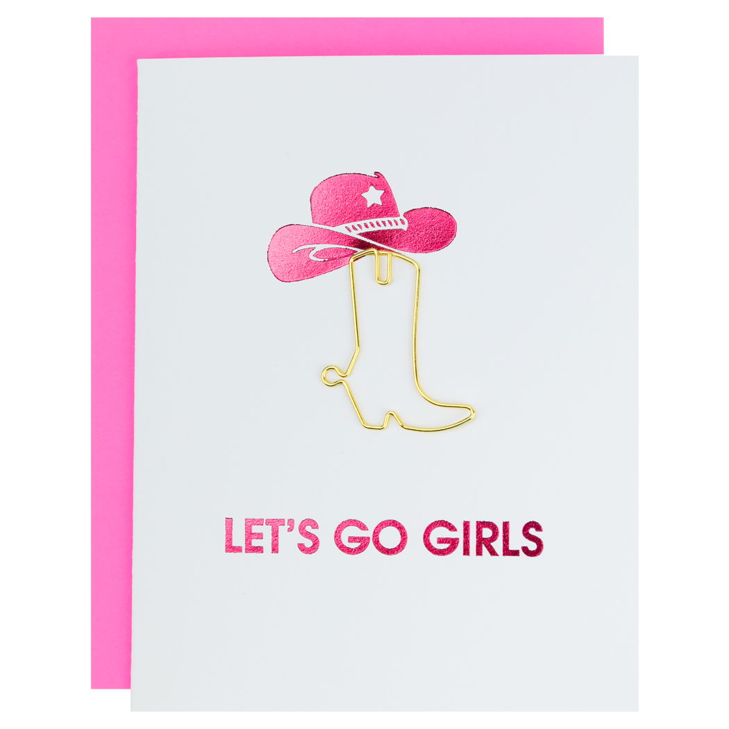 Let's Go Girls  - Paper Clip Letterpress Card