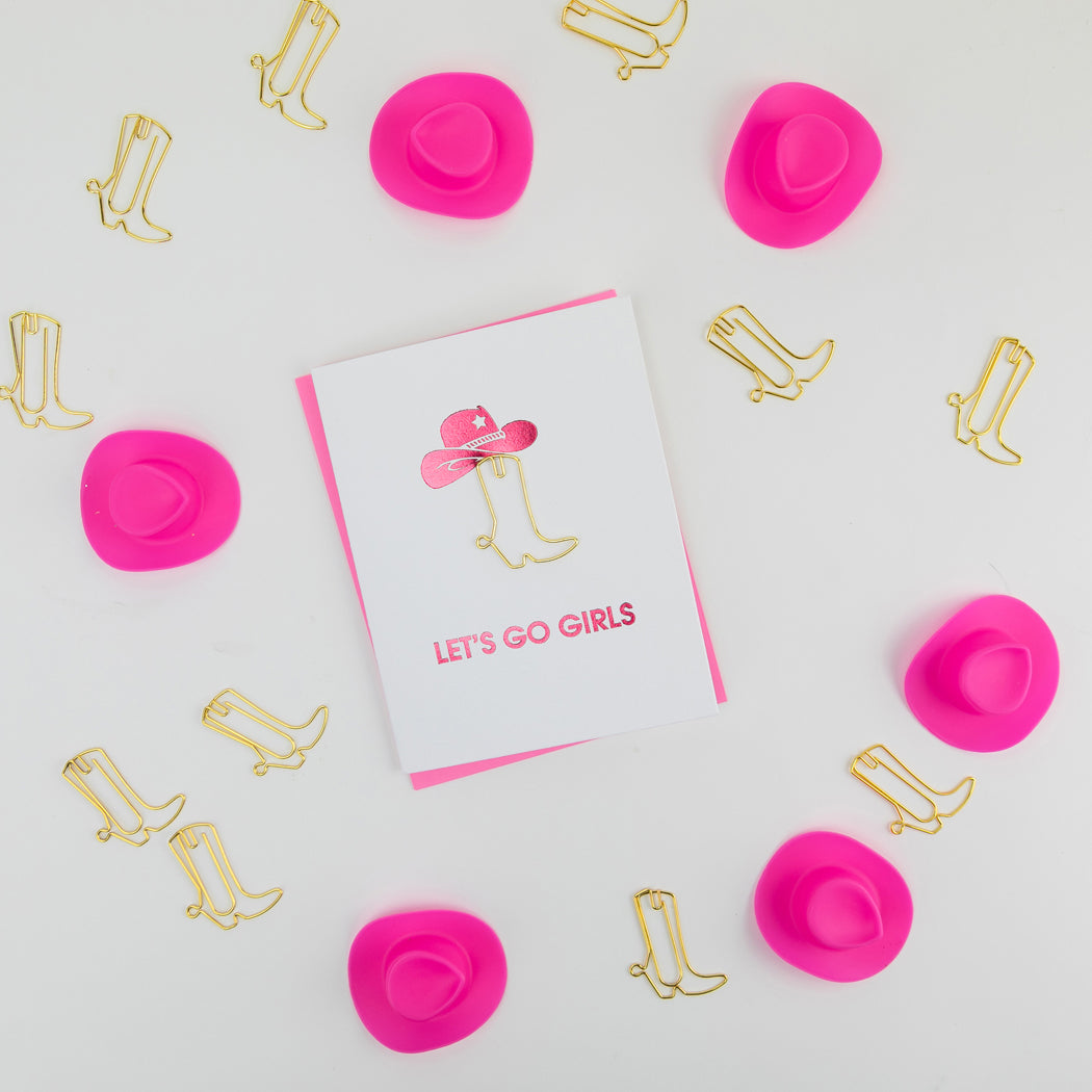 Let's Go Girls  - Paper Clip Letterpress Card