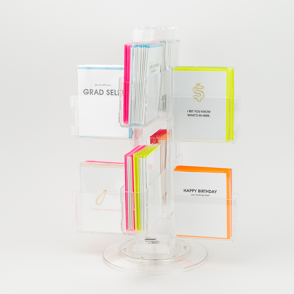 Acrylic Counter Spinner 16 Pocket - 16 Card Holder - Filled