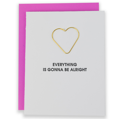 Everything Is Going To Be Alright - Heart Paperclip Letterpress Card