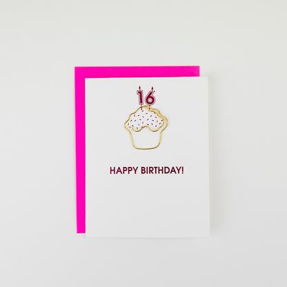 Happy Birthday Candles 16 - Paperclip Letterpress Card
