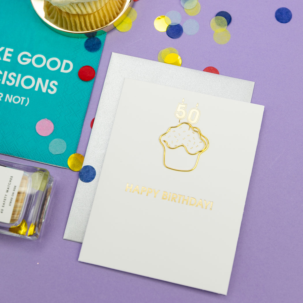Happy Birthday Candles 50 - Paperclip Letterpress Card