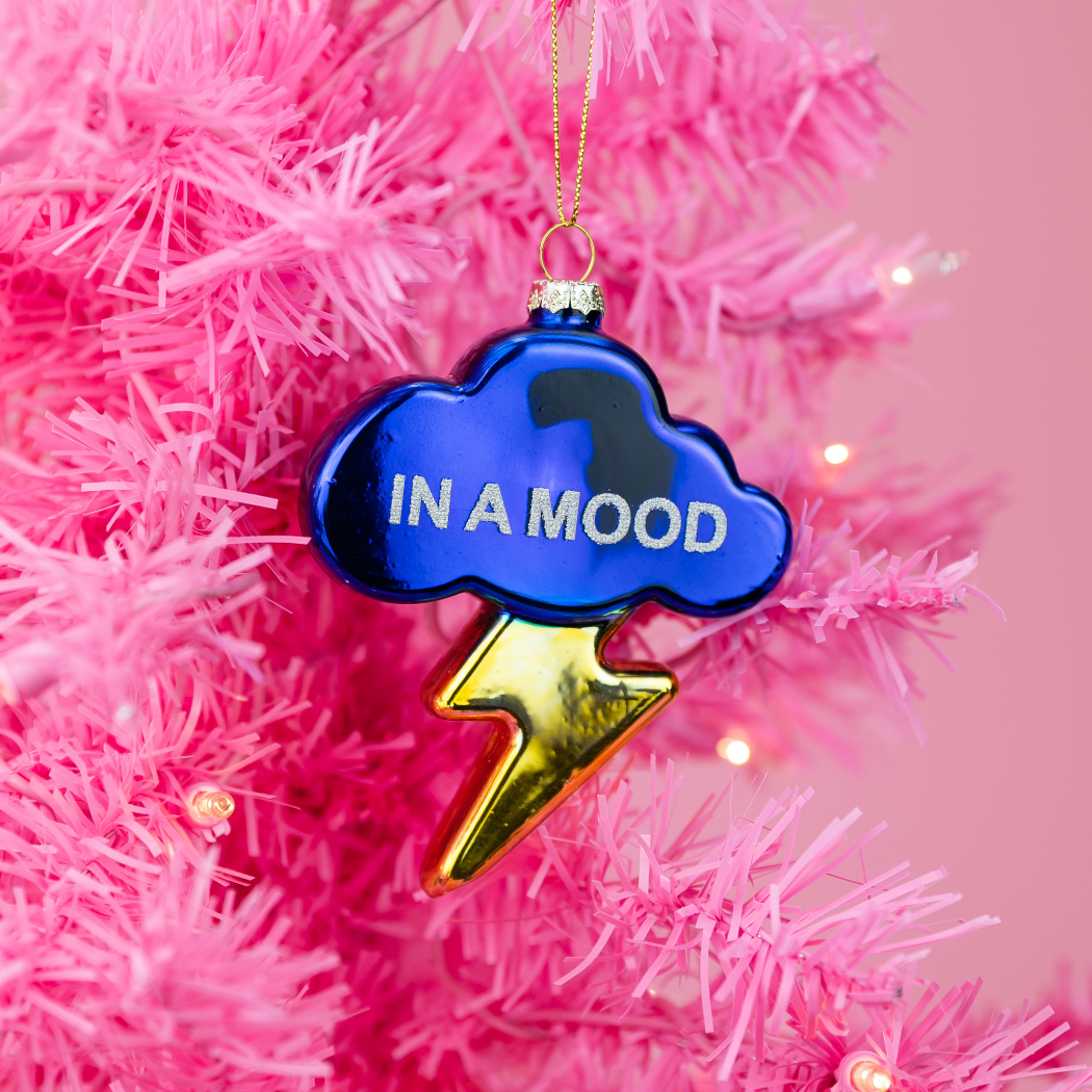 In A Mood - Cloud with Lightning Bolt - Glass Holiday Ornament