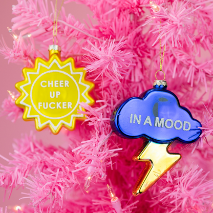 In A Mood - Cloud with Lightning Bolt - Glass Holiday Ornament
