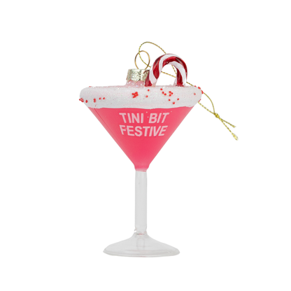 Tini Bit Festive - Holiday Martini - Glass Holiday Ornament