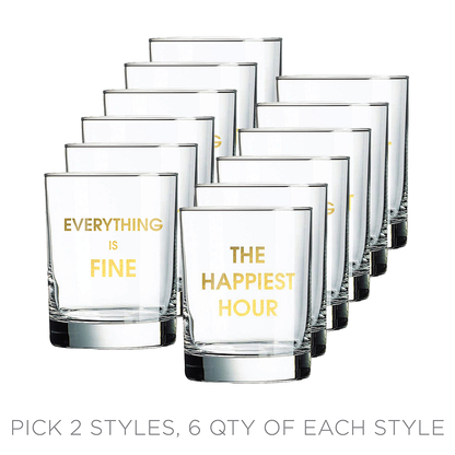 Rocks Glass Mixed Case Pack - Customize your 12 pack - Choose 2 Styles, 6 Glasses per Style