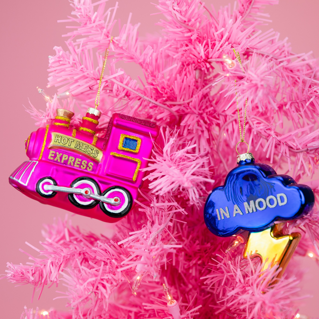 In A Mood - Cloud with Lightning Bolt - Glass Holiday Ornament