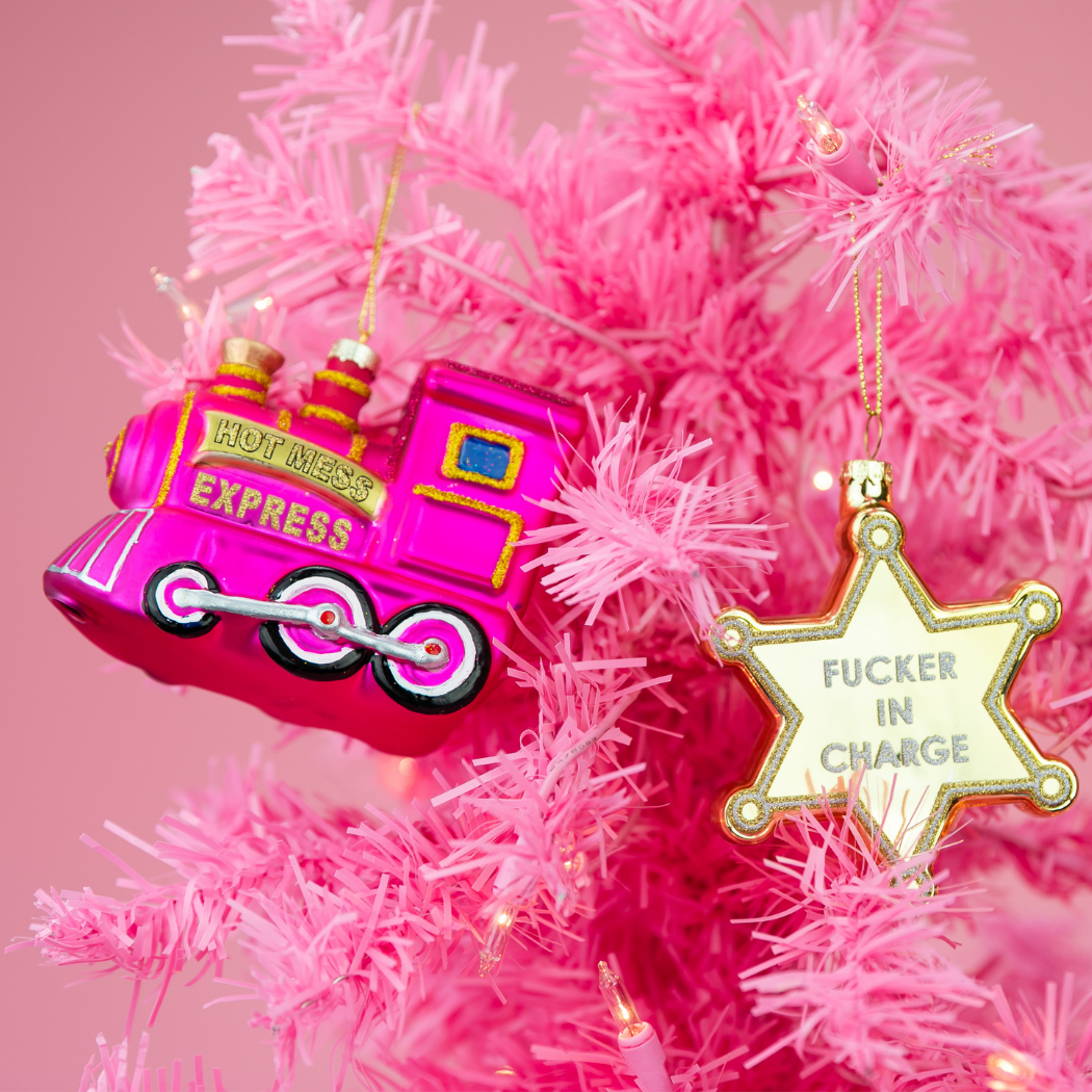 Hot Mess Express - Locomotive Train - Glass Ornament
