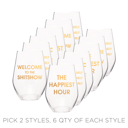 Wine Glass Mixed Case Pack - Customize your 12 pack - Choose 2 Styles, 6 Glasses per Style