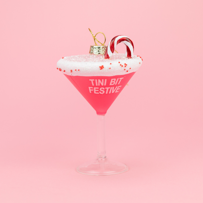 Tini Bit Festive - Holiday Martini - Glass Holiday Ornament
