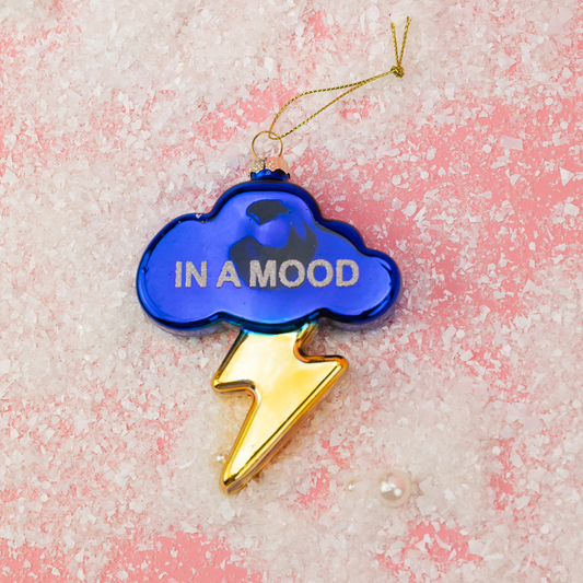 In A Mood - Cloud with Lightning Bolt - Glass Holiday Ornament