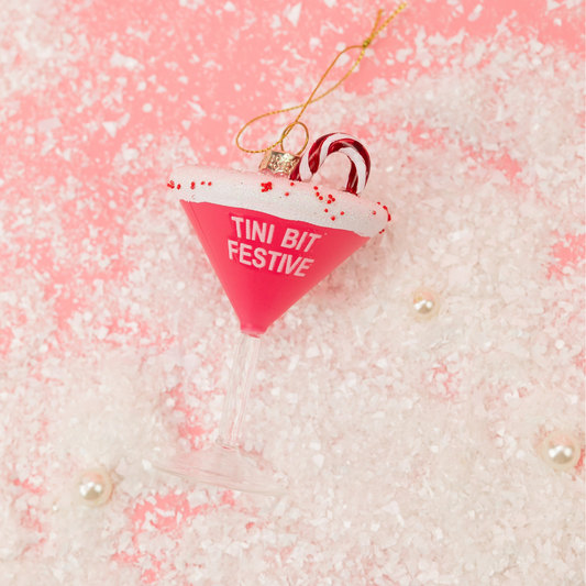 Tini Bit Festive - Holiday Martini - Glass Holiday Ornament