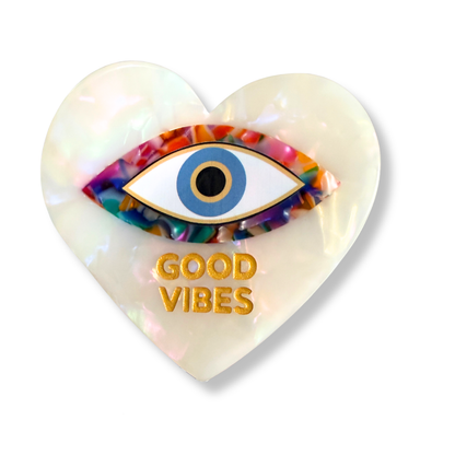 Good Vibes - Evil Eye Heart - Acetate Hair Claw Clip
