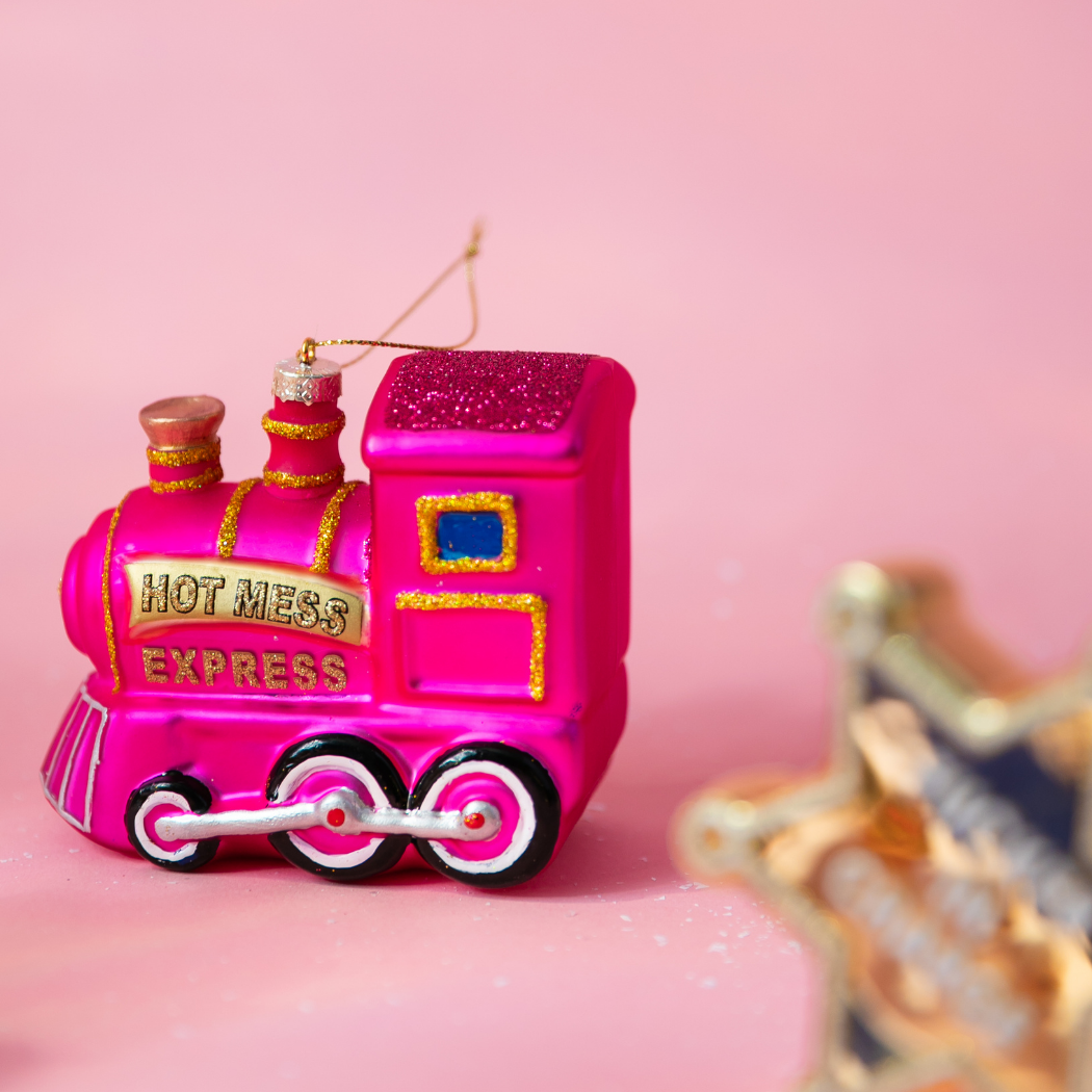 Hot Mess Express - Locomotive Train - Glass Ornament