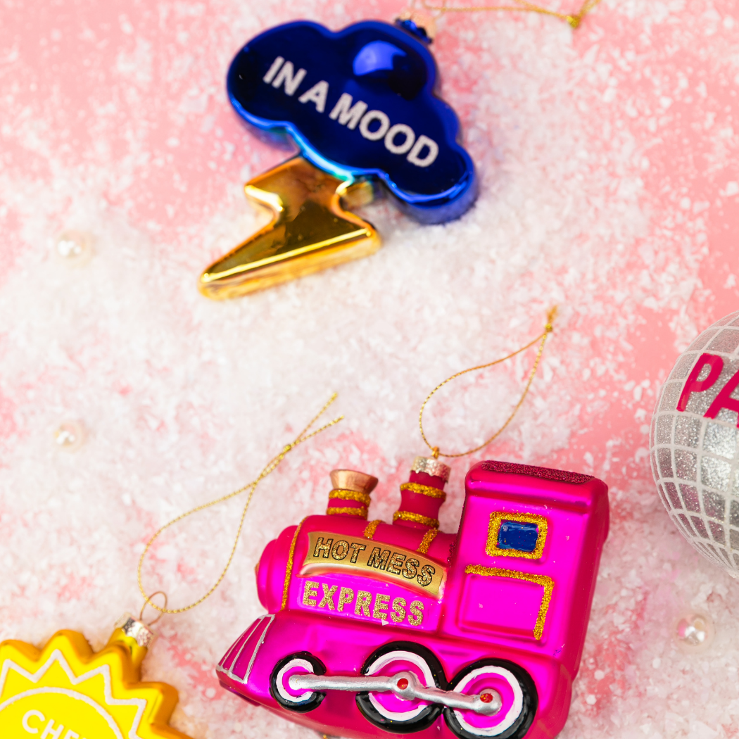 In A Mood - Cloud with Lightning Bolt - Glass Holiday Ornament