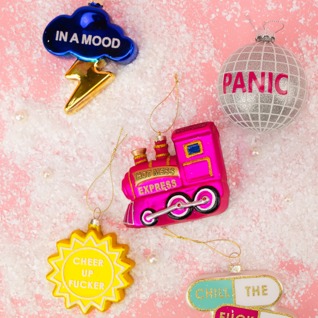 In A Mood - Cloud with Lightning Bolt - Glass Holiday Ornament