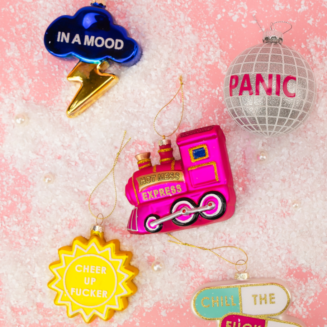 In A Mood - Cloud with Lightning Bolt - Glass Holiday Ornament