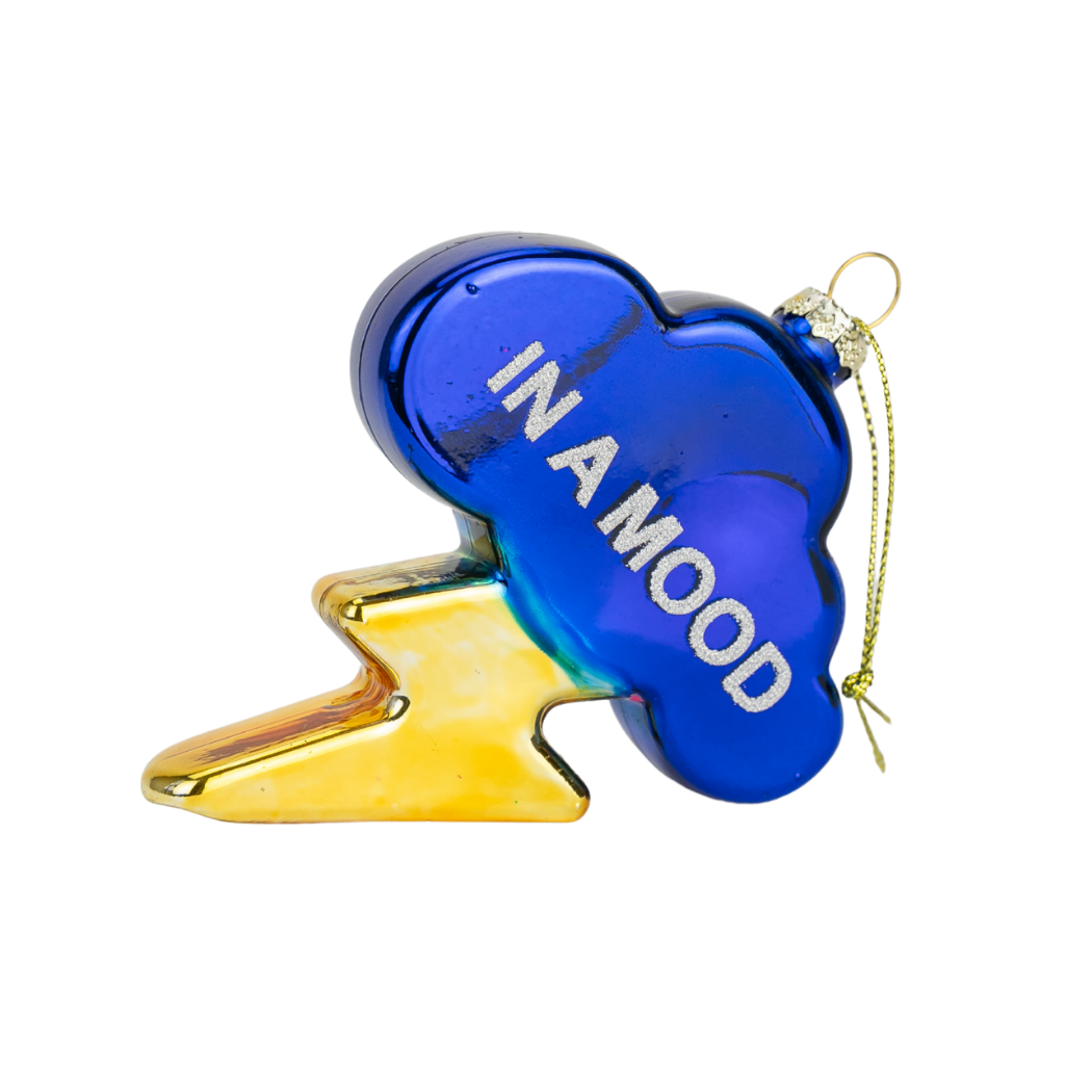 In A Mood - Cloud with Lightning Bolt - Glass Holiday Ornament