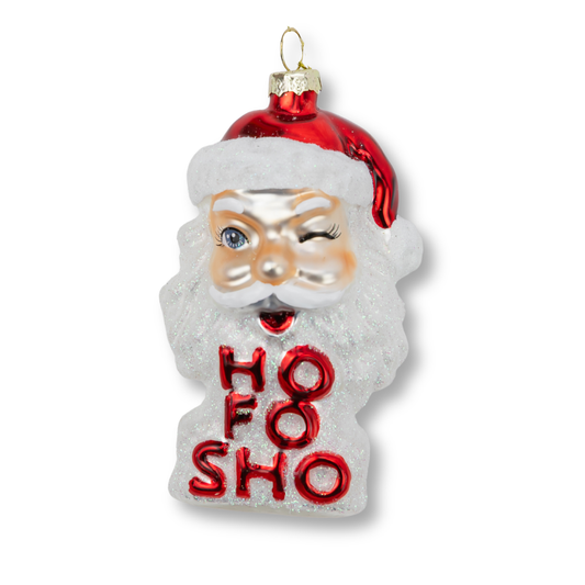 Ho Fo Sho - Winking Santa Claus Glass Ornament