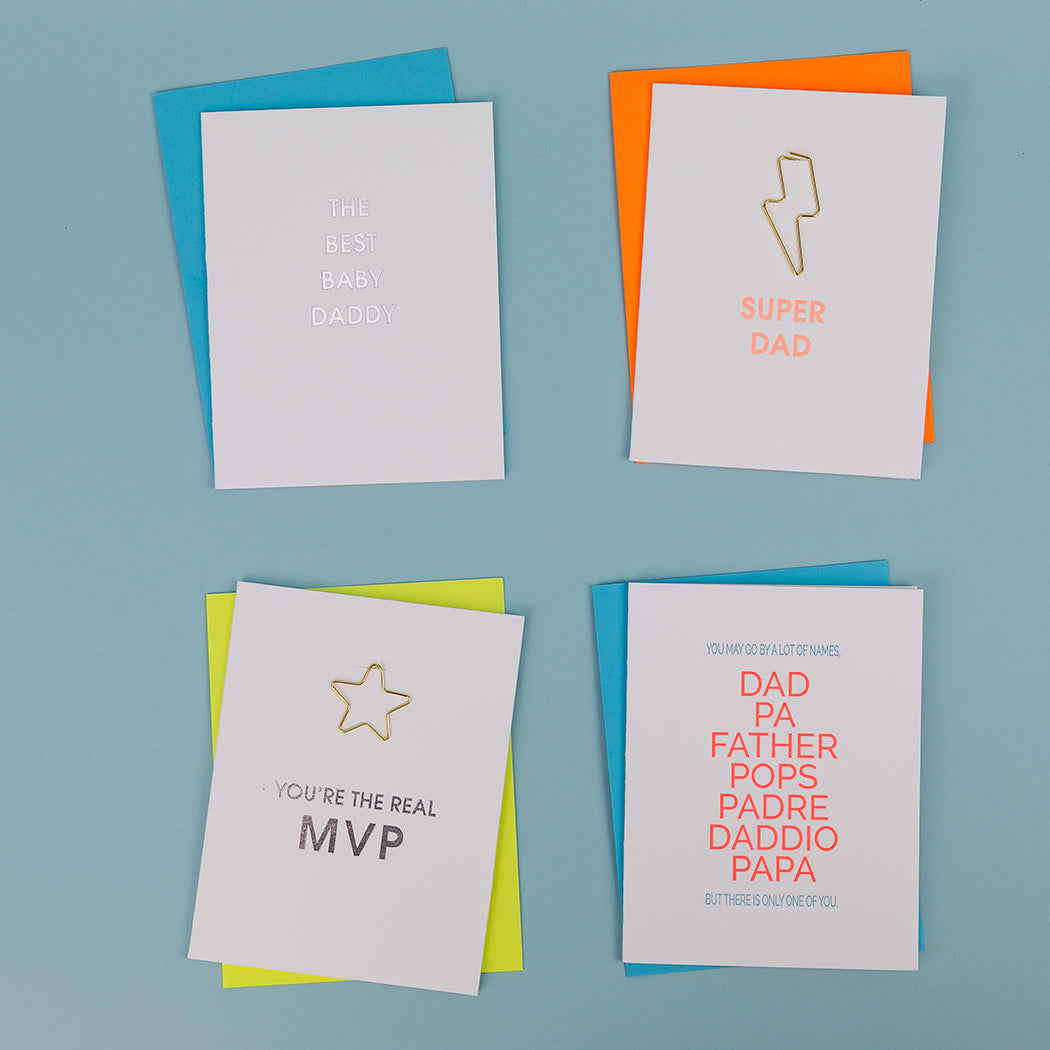 Super Dad - Lightning Bolt Paper Clip Letterpress Card