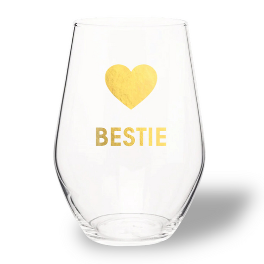 Bestie - Gold Foil Stemless Wine Glass