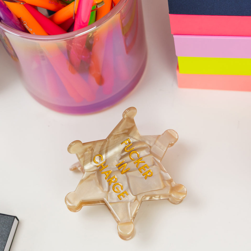 Fucker in Charge - Sheriff's Badge - Acetate Hair Claw Clip